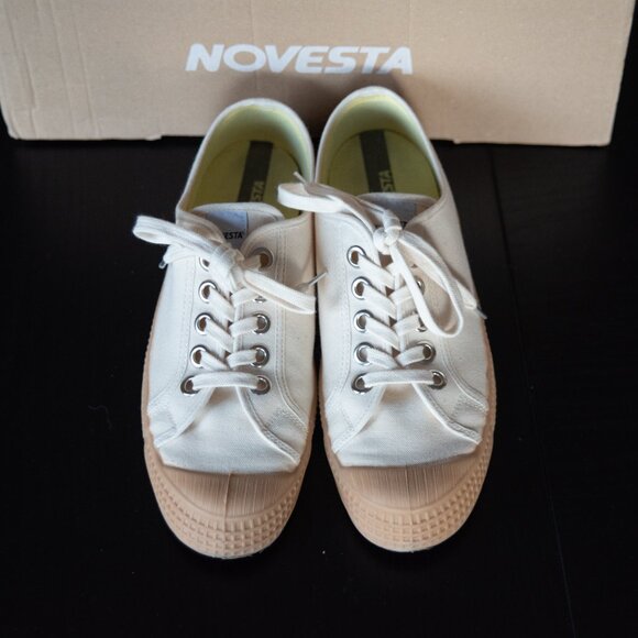 Novesta Cream and White Sneakers with Rubber Toe Cap - Picture 1 of 9